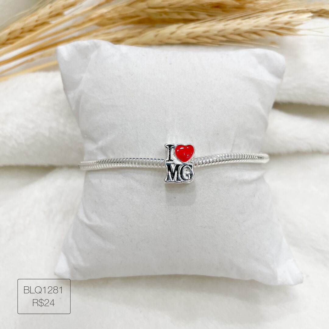 Berloque I Love MG Passador Esmaltado Prateado